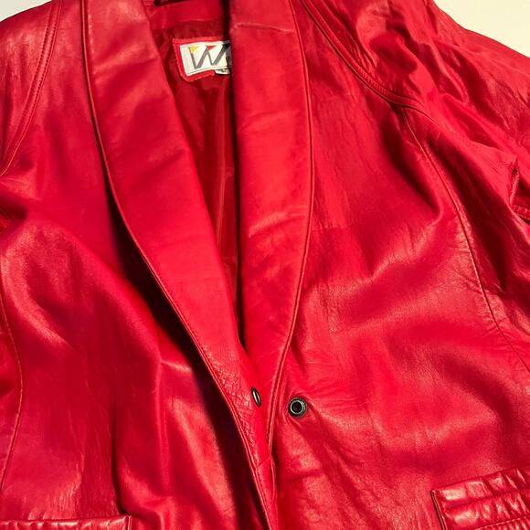 Vintage 80s Wilson Red Leather Jacket Size Small Boxy Belted - Picture 6 of 16